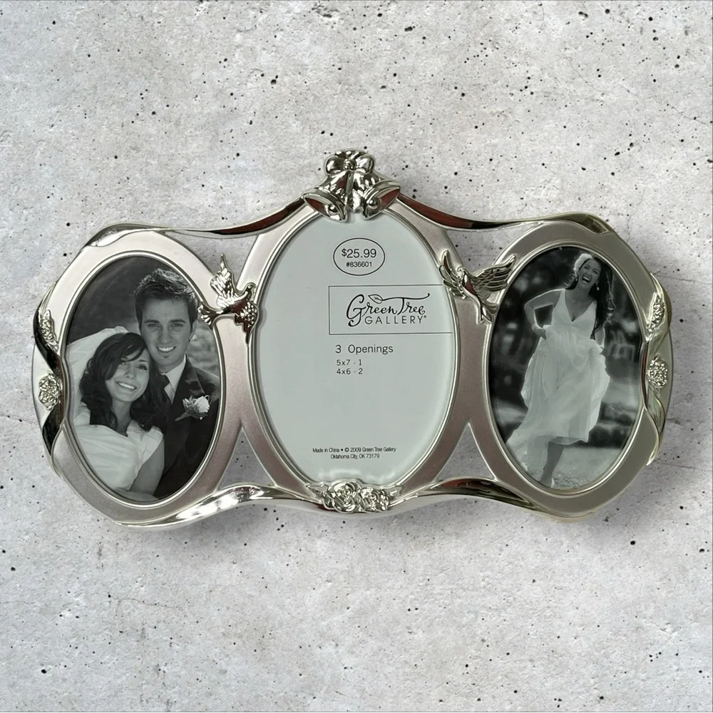 Green Tree Gallery Silver‎ Color Wedding Photo Frame 3 Openings 5x7 4x6